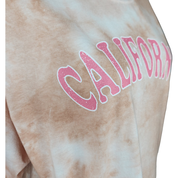 Stunner California Womens XL Peach Tye-Dye Short Sleeve Graphic Tee Raw Hem NWT - Picture 11 of 12